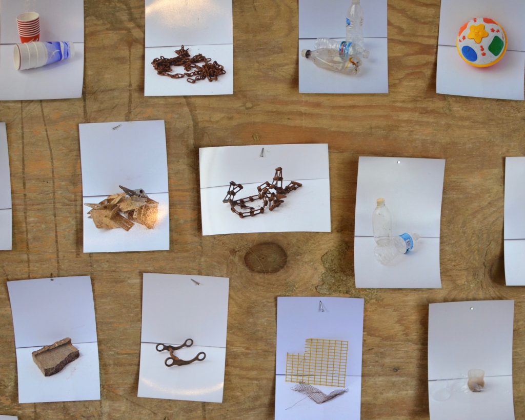 SOIL SERIES: A Social Drawing, 2017. Installation shot, archive of objects found on the Empower Youth Ranch during SOIL SERIES’s Community Studio Program, Bethel, OH. (Photo by Francesca Fiore)